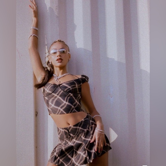 I.AM.GIA Carmel Top Black Check Plaid Halter-Tie Puff Sleeve XS EUC - Picture 10 of 10